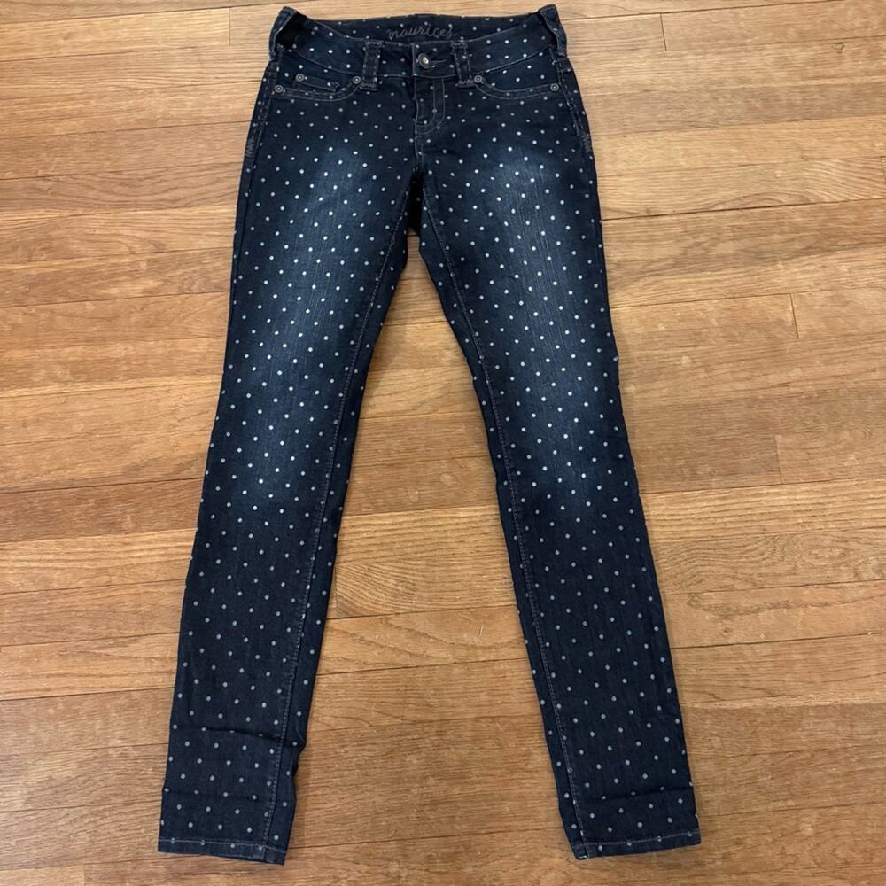 Maurices navy blue white dot low rise skinny jeans pants size XS
b49